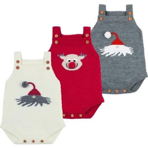 Infant Bodysuit Christmas Cartoon Elk Knit Clothes Winter New Casual Newborn Baby Boys Girls Outfits Sleeveless Soft Playsuit