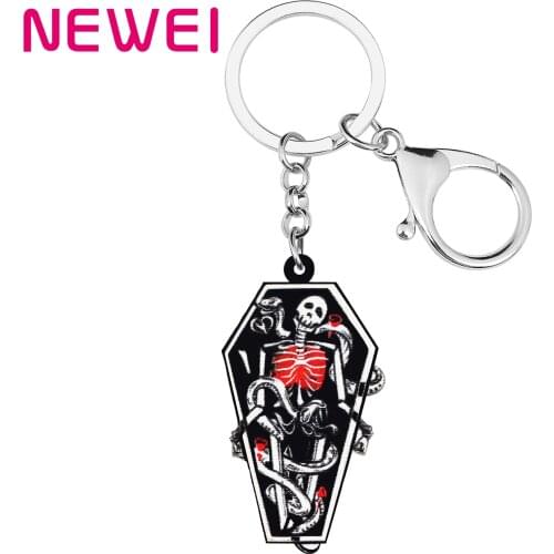Bonsny Halloween Acrylic Horrror Smile Skull Coffin Keychains Trendy Purse Bag Key Chain Ring Jewelry For Women Girl Gift Charms