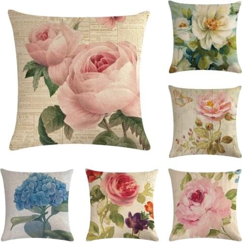 Plant Flower Printed Cotton Linen Cushion Cover Painting Flower Butterfly Home Decor Pillowcase Octopus Sofa Cushion Case