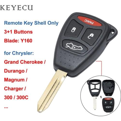 Keyecu 4 Buttons Remote Key Shell Case Fob Y160 Blade for Chrysler PT Cruiser for Dodge Avenger for Jeep Grand Cherokee