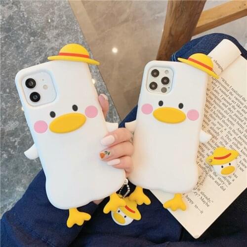 3D Hat Girly Cute Duck TPU Pendant Phone Case For iPhone 6 7 8 8plus X XR XS 11 12 Mini Pro Max Cases Soft Silicone Cover Fundas