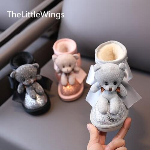 Childrens Snow Boots Winter 2021 New Fashion Bowknot Cute Cartoon Girl Leisure Plush Thermal Cotton Shoes 4-15 Years Old