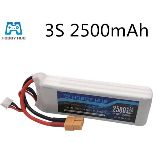 Hobby Hub 11.1v Lipo Battery 11.1V 2500mAh 40C For RC Airplane T-REX 450 X16 X21 X22 Helicopter Part 2500mah 3s Battery