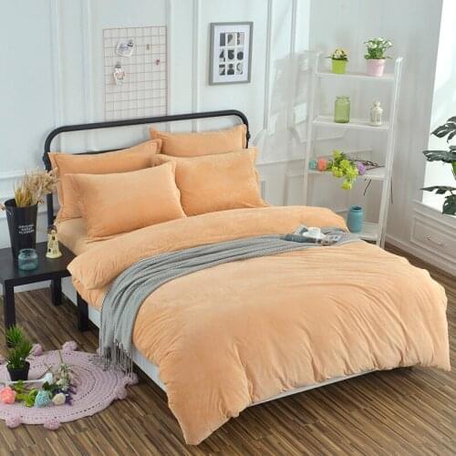 Quality Crystal Velvet Duvet Cover with Pillowcases 3pcs Home Bedding Set Solid Color Single Double Orange Red Rose colors #421