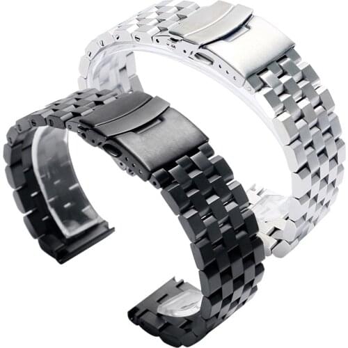 Classic 20/22/24 MM HQ Solid Stainless Steel Watch Band Folding Clasp Luxury Replacement Metal Watch Straps with 2 Spring Bars