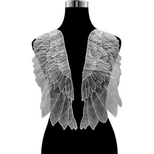 2PCS Luxury Tulle Organza Lace Fabric Wings Applique Patches Embroidery Sewing Trimmings Embellishments Dress Guipure Supplies