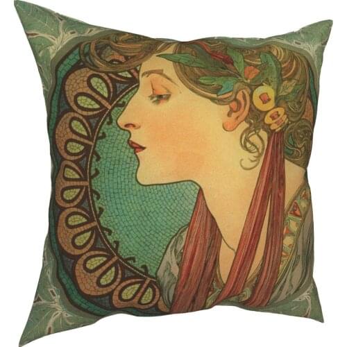 Alphonse Mucha Pillowcase Printing Polyester Cushion Cover Decoration Pillow Case Cover Home Square 45*45cm