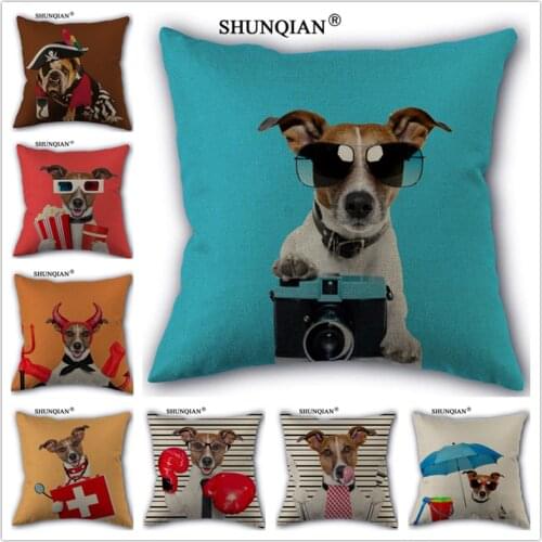 Linen Cotton Fun dog Pillow Cover Custom Print Home Decorative Pillows Cases 45x45cm one side WJY421-2