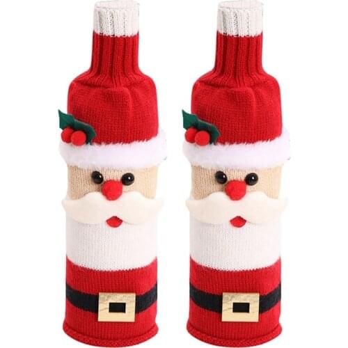 2 Pcs Cute Christmas Wine Bottle Cover Knitted Wine Bottle Sweater for Holiday Party Christmas Table Home Decoration