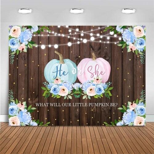 Mocsicka Newborn Baby Shower He Or She Wood Backdrop Blue Pink Pumpkin Floral Gender Reveal Party Backdrops Decoration Photocall