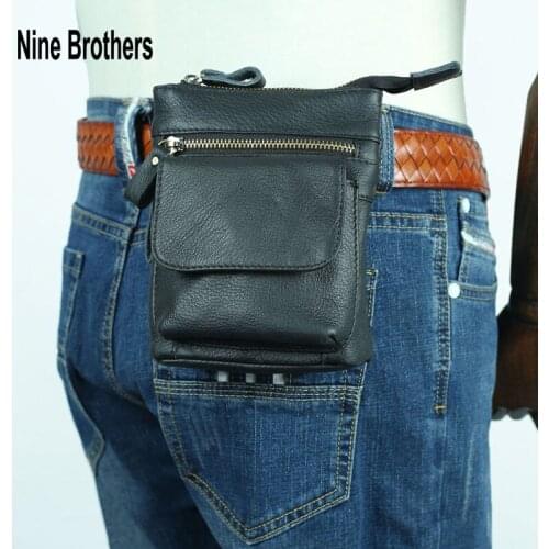 Genuine Cow Leather Mens Waist Bag 2021 Fashion Cigarette Case Vintage Cowhide Shoulder Bag Male Small Travel Purse Sports Bags