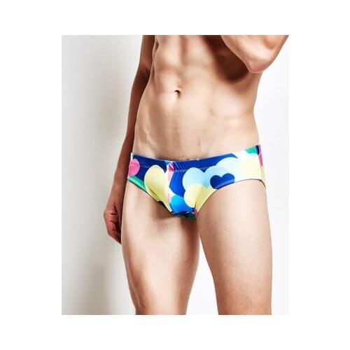 Heart Print Mens Swim Trunks Quick Dry Bathing Suit Man Low Waist Swimsuit Sexy Gay Briefs Swimwear Summer Beach Pants