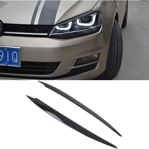 2pcs ABS Black Carbon Look Car Headlight Eyelid Eyebrow Cover Trim Eye-catching For VW Golf 7 VII GTI GTD R MK7 2013-2017