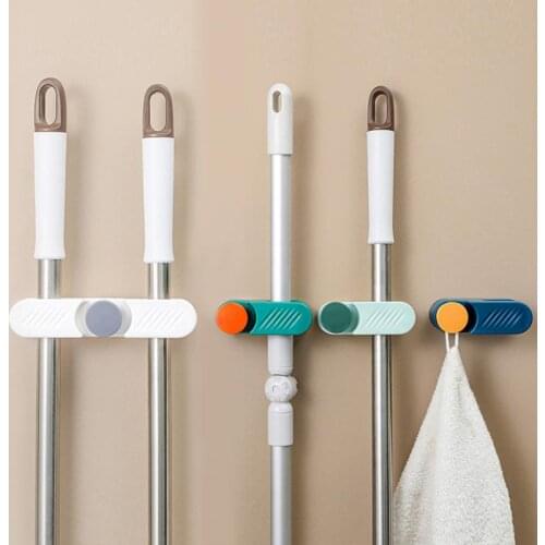 Wall Mounted Mop Organizer Holder Brush Broom Shower Hanger Storage Mop Holder Brush Broom Clip Seamless Kitchen Tools Cocina