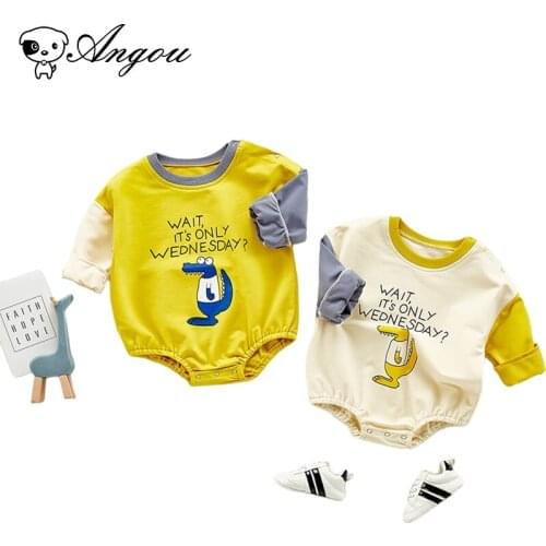 Angou Autumn Baby Clothes Cotton Newborn Boy Rompers Cartoon Stitching Jumpsuits Infant Baby Boy Clothes