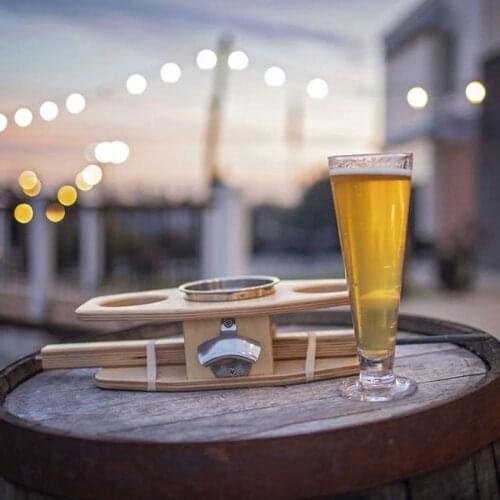 Outdoor Wooden Wine Table Garden Lawn BBQ Bottles Rack for Sand and Grass