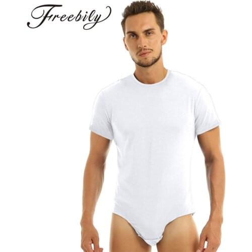 Sexy Bodysuit for Men Short Sleeves Fashion T-shirt One Piece Bodysuit Seamless Solid Color Round Neck Mens Underwear