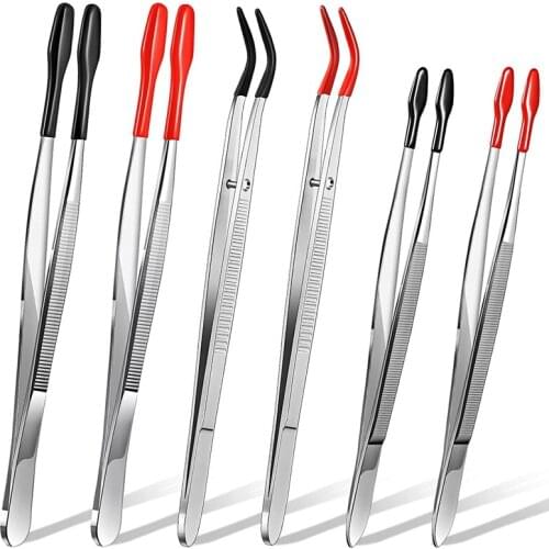 6Pcs Coated Tweezers Coated Tips Stainless Steel Tweezers Tipped Tweezers For Jewelry Hobby Industrial Hobby Craft