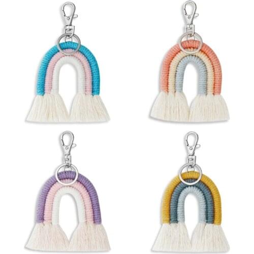Weaving Rainbow Keychain Boho Handmade Macrame Key Holder Keyring Bag Decoration F3MF