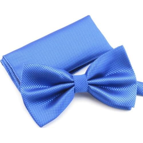 Pretty Male Gift Men Small Lattices Bow Tie Wedding Party Matching Pocket Square Handkerchief M001
