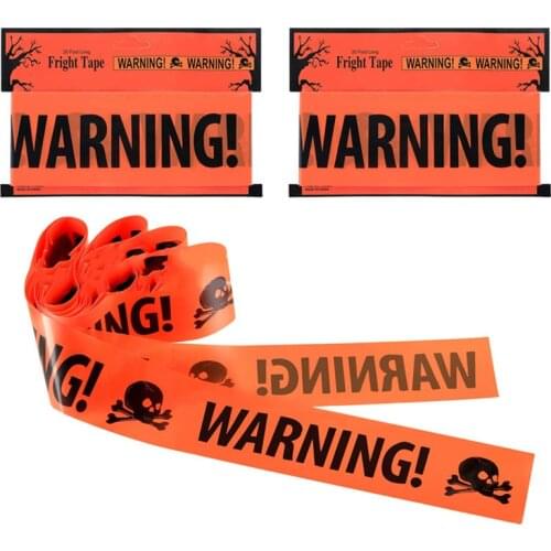 2Pcs Halloween Warning Tape Signs Orange Letter Skull Party Danger Warning Line Halloween Props Haunted House Decoration