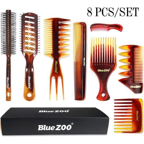 Blue Zoo Amber Comb 8-Piece Set Heat-Resistant Anti-Static Mens Oil Head Large Back Hairdressing Comb 8#gift For Father