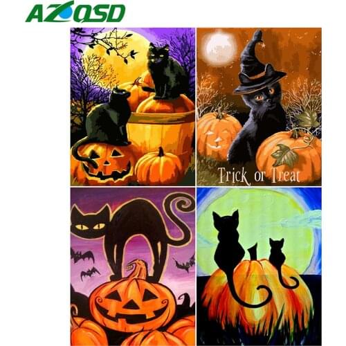 AZQSD Unframe Painting By Numbers Cat Drawing On Canvas Acrylic Paint Coloring By Numbers Animal Halloween Gift