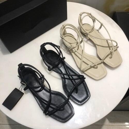 Jenny&Dave Sandals Women Roma Bandage Sandals Flat Shoes Women Ins Blogger Indie Folk Vintage Sheep Leather Sandals Women Shoes