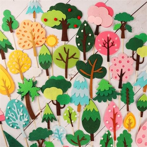 Happy Birthday Baking Cake Topper Decoration Sen System Felt Tree Dinosaur Lion Insert Card Plug-in Party Dessert Table Layout