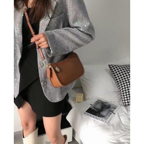 Genuine leather Baguette bag real leather shoulder bags cow leather crossbody bags with 2 Shoulder strap