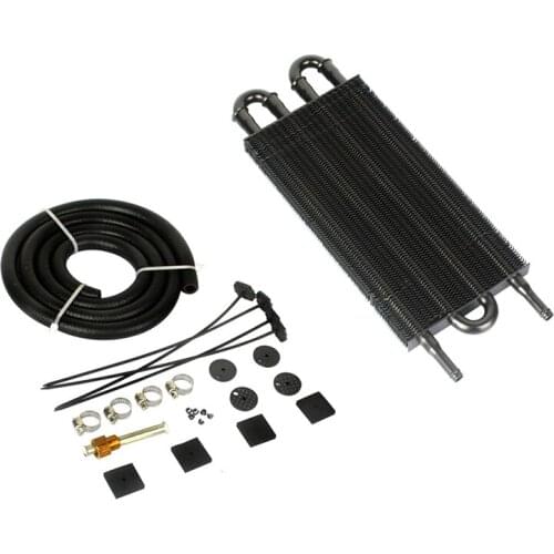 YOLU Universal Oil Cooler Kit Aluminum Transmission Engine Oil Cooler Tube and Fin Transmission Cooler Hose/Mounting Kit