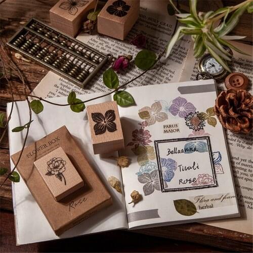 Vintage Plant Flowers Wooden Stamp DIY Hand Account Journalling Cards Postcards Hand-made Tools Office School Supplies