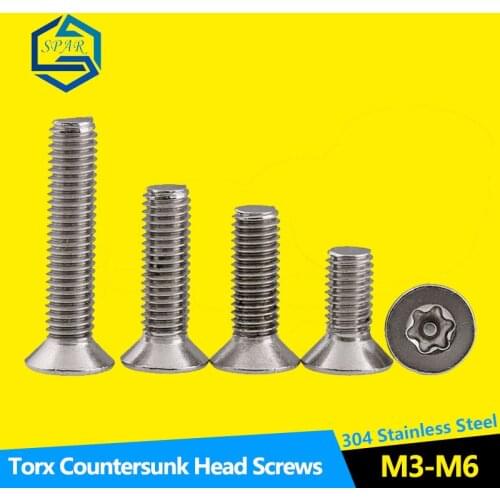 Torx Countersunk Head Tamper Proof Screws Bolt Countersunk Torx with Column Anti-theft Flat Head Screw 304 Stainless Steel
