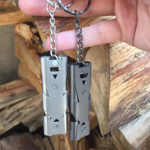 High Quality Necessary keyring Double Pipe High Decibel Stainless steel Outdoor Emergency Survival Cheerleading Whistle Keychain