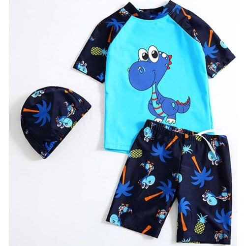 Yk24 summer beach sports kids boy swimwear cute cartoon dinosaur print bikinis set child boy swimsuits beachwear