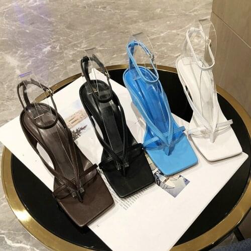 2021 Summer New Star Famous Herringbone Toe High Heel Sandals Square Head Personality Ins Hot Female Heels