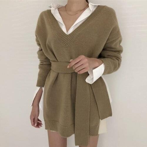 Women V-neck Knitted Sweaters Wear On Both Sides All-match Autumn Winter Sweater Female Knitwear Pullover Elegant Fashion