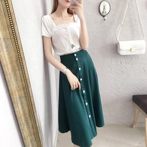 Set female 2019 summer new sweet small fresh fashion short-sleeved bottoming shirt + skirt elegant two-piece leisure suit