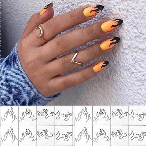 2 Sheets Fire Nail Vinyls Stencil Hollow Stickers Fires On Manicure Stencil Stickers Nail Art Decoration