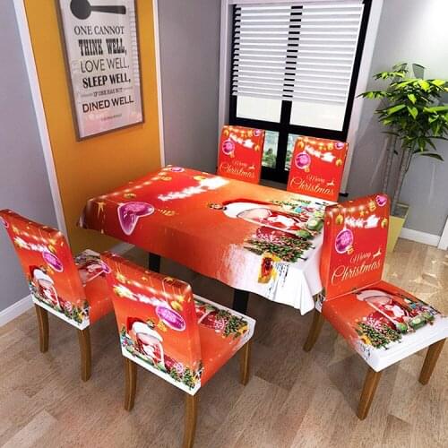 2021 Christmas Tablecloth Elastic Chair Cover Kitchen Dining Christmas Table cloth For Decoration Home Tablecloth Chair Cover