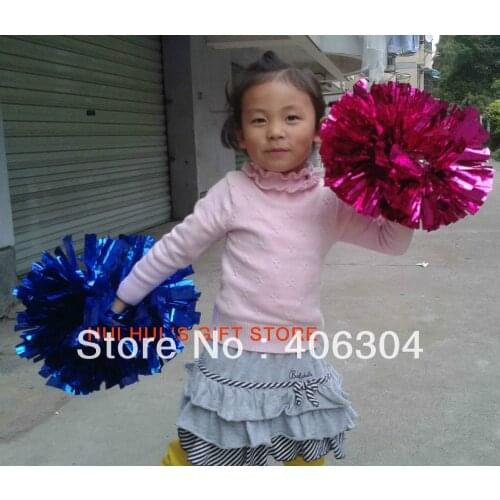 60g fadeless metallic Pompom Cheering cheerleading pom pom with baton handle red pink green blue gold silver ballroom costume