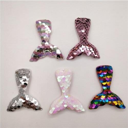 10pcs/Lot 5.5X5CM glitter appliques Fish Tail With Hole Padded Appliques For Key Chain Decoration