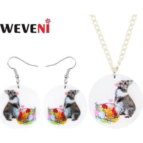 WEVENI Acrylic Round Easter Eggs Hare Rabbit Bunny Jewelry Sets Big Animal Earrings Necklace For Women Girl Charm Festival Gift