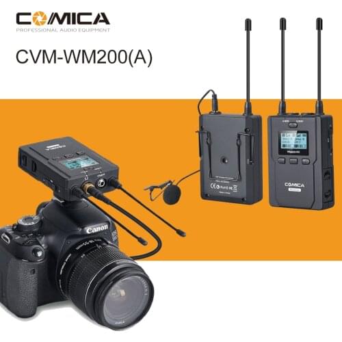 Comica CVM-WM200A UHF Wireless Microphone 96 channels Lavalier Microphone mic with Dual transmitters for DSLR Cameras Smartphone
