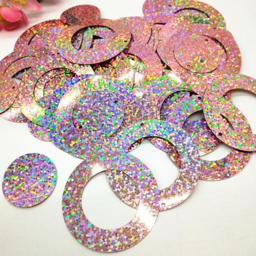 50g Laser Pink Champagne Large Round Circle Sequins 50mm PVC Flat Sequin For Crafts Wedding Decoration 2pcs Set Paillette