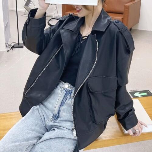 Brand Motorcycle PU Leather Jacket Women Winter And Autumn New Fashion Coat 2 Color Zipper Outerwear jacket New 2021 Coat HOT