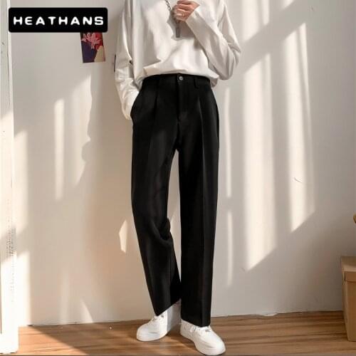 Summer Ins Simple Small Suit Trousers Male Korean Loose Students Straight Pants Mens Solid Bussiness Wide-leg Casual Suit Pants