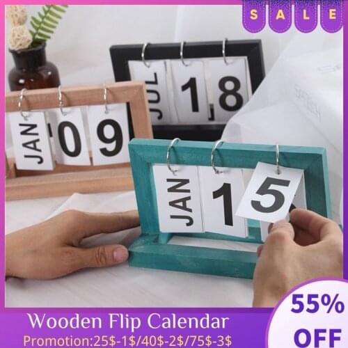 Wooden Flip Calendar Ornament Creative Agenda Planner Calendar Reusabl Desktop Home Decor Office Simple Standing Desk Calendar