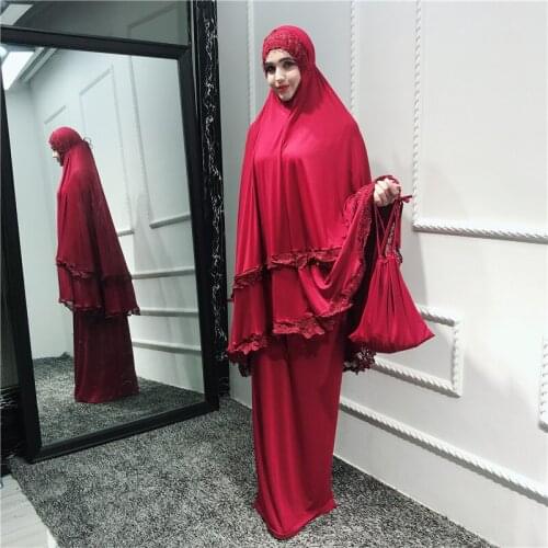 Full length big swing Muslim abaya Robes Arab Islamic Ramadan lace scarf tops + skirts muslim dress Prayer Service abayas Wq1525