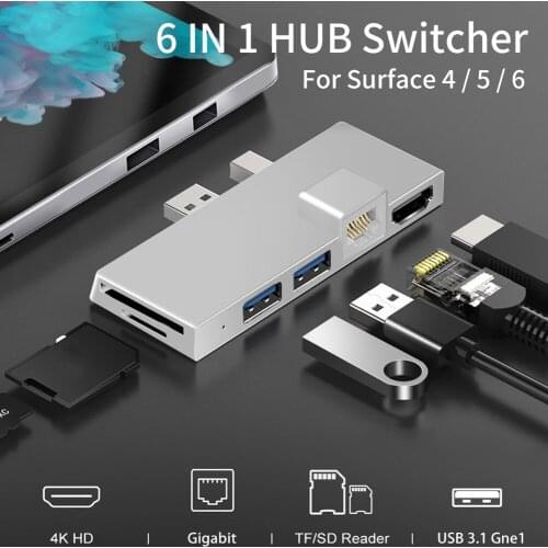 ALLOYSEED USB3.1 HUB For Microsoft Surface Pro 5 4 3 Docking Station Hub with 4K HDMI Compatible TF Card Reader Gigabit Ethernet